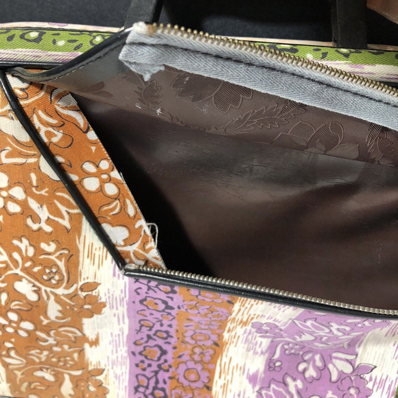 Small Travel Bag Suitcase 1970s Floral Striped Tropical Stripes Zipper Pocket - Picture 11 of 16